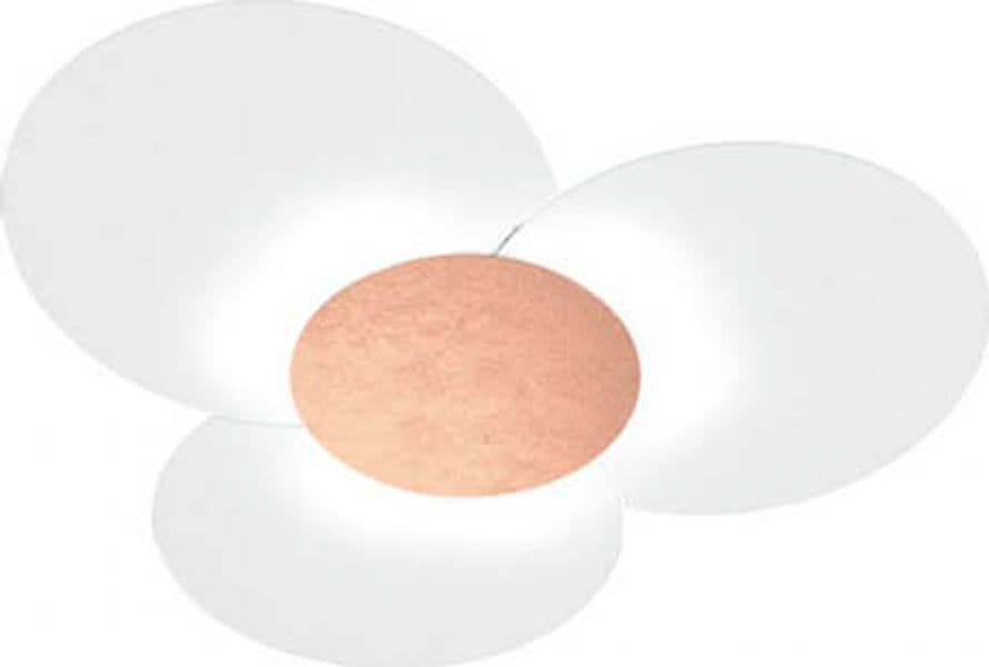 Applique-Contemporanea-Clover-Metallo-Foglia-Rame-Vetro-Bianco-3-Luci-E27