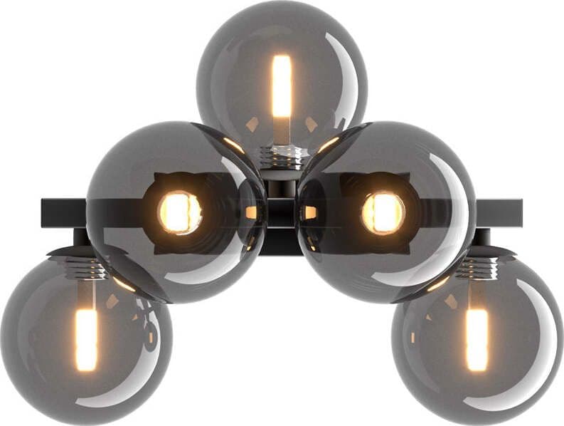 Applique-Contemporanea-Dallas-Metallo-Nero-5-Luci-Diffusore-Vetro-Specchiato