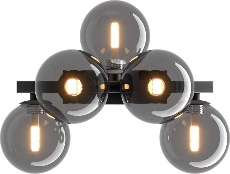 Applique-Contemporanea-Dallas-Metallo-Nero-5-Luci-Diffusore-Vetro-Specchiato