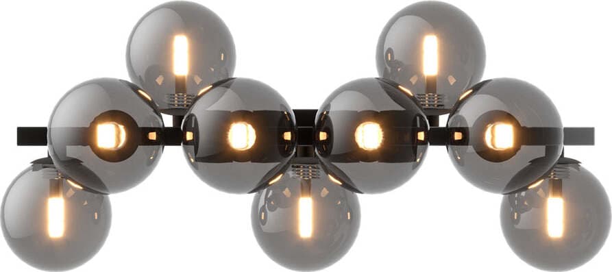 Applique-Contemporanea-Dallas-Metallo-Nero-9-Luci-Diffusori-Vetro-Specchiato