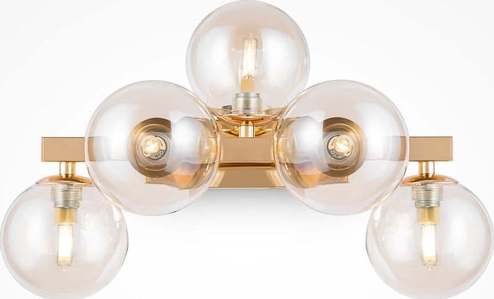Applique-Contemporanea-Dallas-Metallo-Oro-5-Luci-Diffusori-Ambra