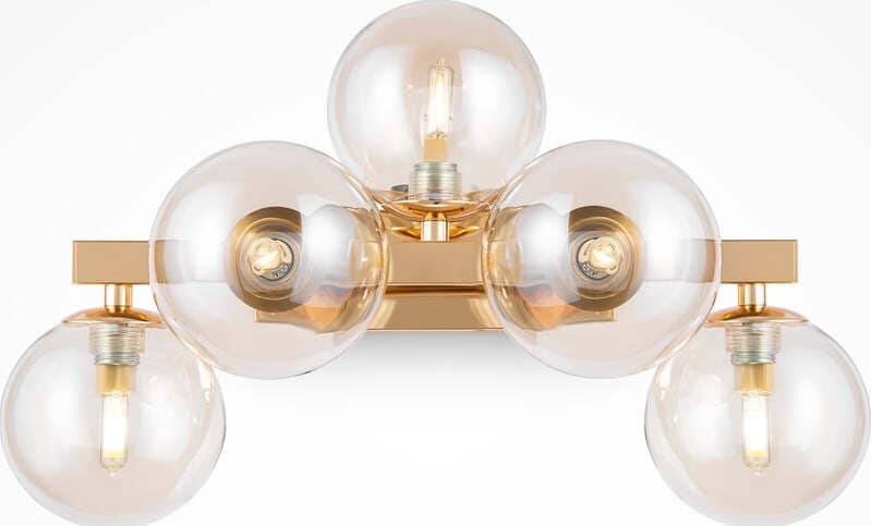 Applique-Contemporanea-Dallas-Metallo-Oro-5-Luci-Diffusori-Ambra