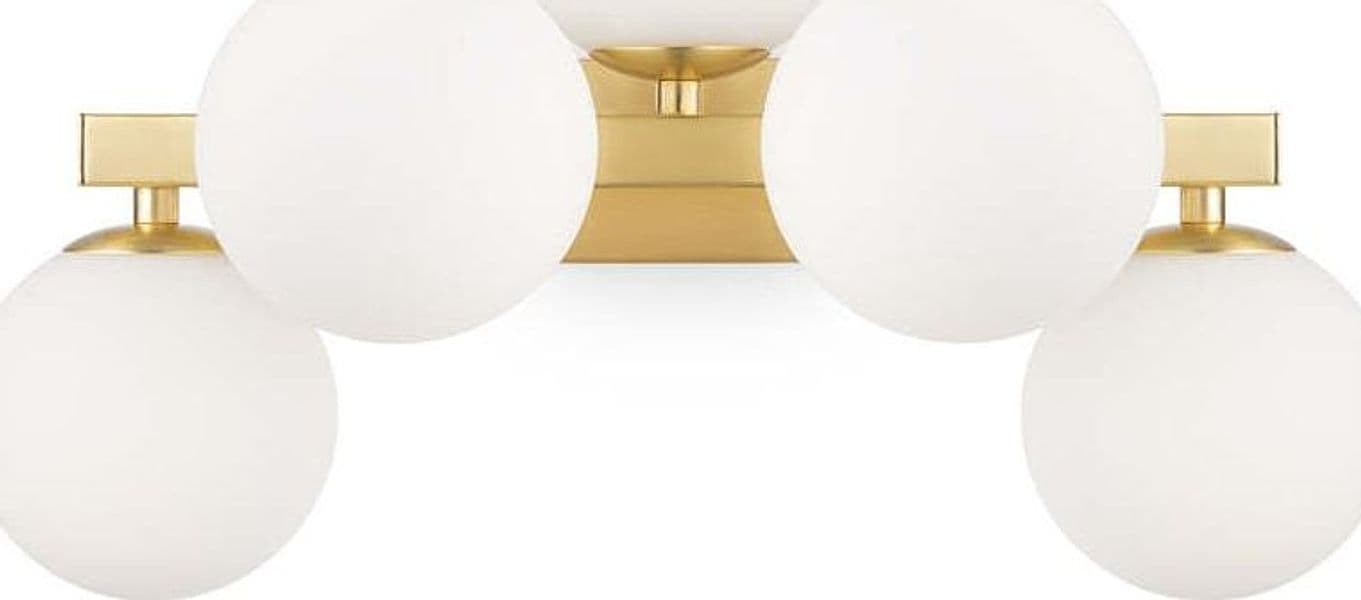 Applique-Contemporanea-Dallas-Metallo-Oro-5-Luci-Diffusori-Bianco-Opaco