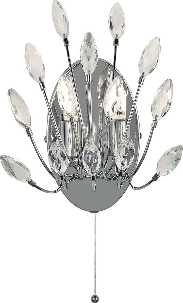 Applique-Contemporanea-Pavone-Acciaio-Cromo-Vetro-Trasparente-2-Luci-G9