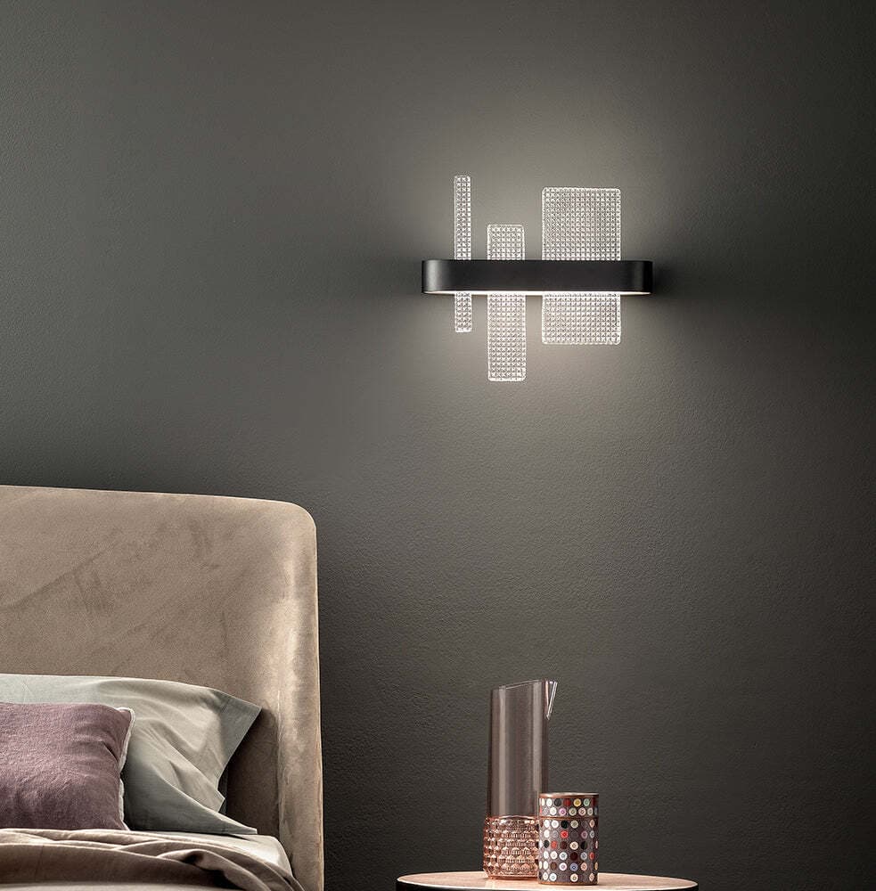 Applique-Contemporanea-Ribbon-Metallo-Nero-E-Vetro-In-Piastra-Led-5,8+5,8W