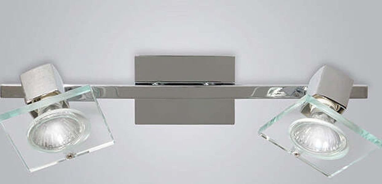 Applique-Contemporanea-Square-Metallo-Cromo-Vetro-Bianco-Extrachiaro-2-Luci-Gu10