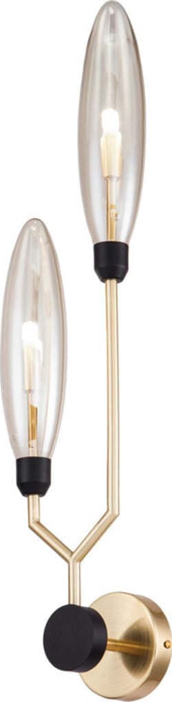 Applique-Contemporanea-Ventura-Metallo-Oro-2-Luci-Diffusore-Vetro-Ambra
