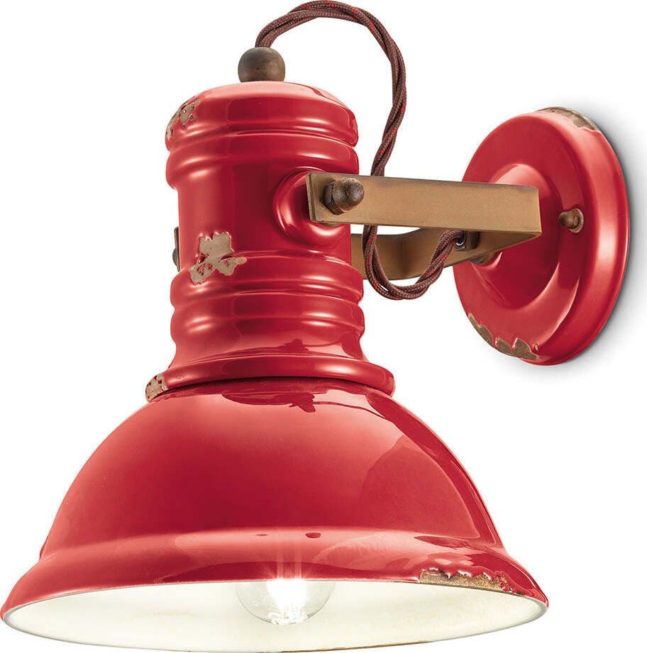 Applique-Industrial-Ferro-E-Ceramica-Vintage-Rosso-1-Luce-E27