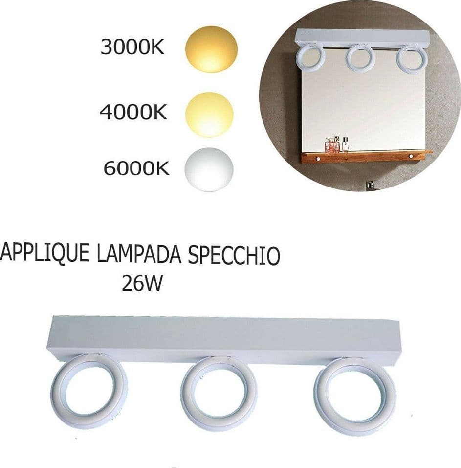 Applique Lampada Moderno Da Parete Muro Specchio 26w Bagno 135 Led 2835 Smd Luce Applique per interno Trade Shop italia - Napoli, Commerciovirtuoso.it