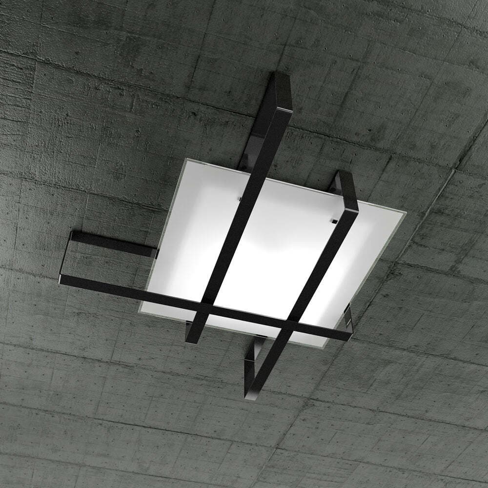 Applique-Moderna-Cross-Metallo-Nero-Vetro-4-Luci-E27-74Cm