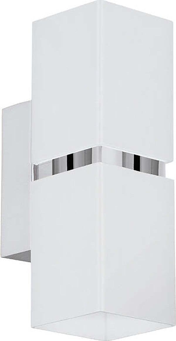 Applique-Moderna-Passa-2-Luci-Acciaio-Cromo-E-Bianco-Diffusori-Quadrati