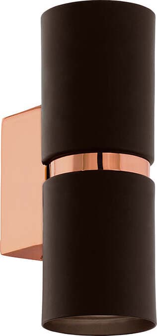 Applique-Moderna-Passa-2-Luci-Acciaio-Marrone-E-Rame-Diffusori-Tondi
