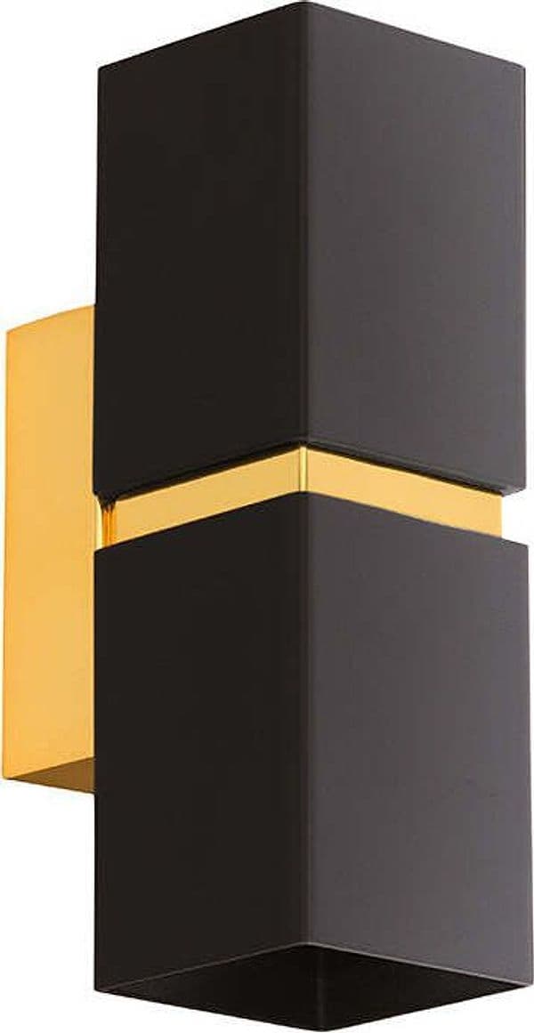 Applique-Moderna-Passa-2-Luci-Acciaio-Nero-E-Oro-Diffusori-Quadrati