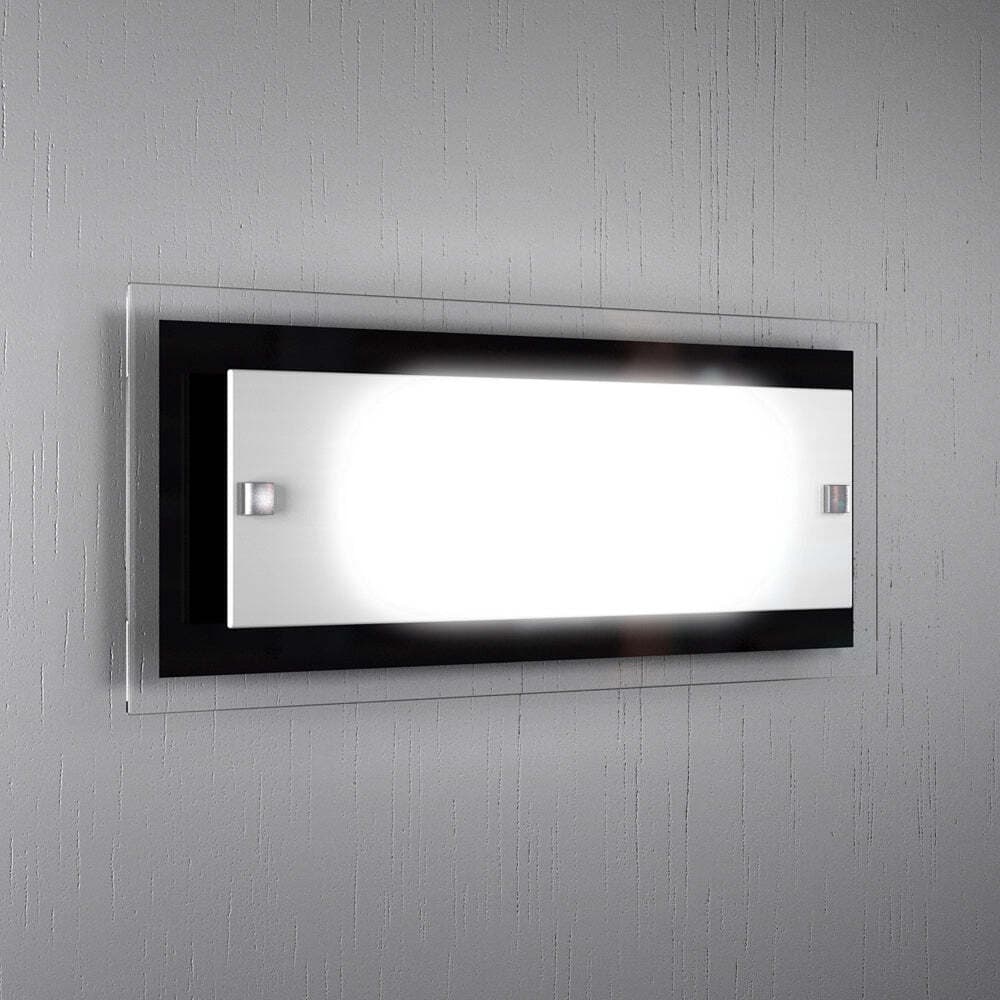 Applique-Moderna-Tray-Metallo-Bianco-Vetro-Nero-2-Luci-E27