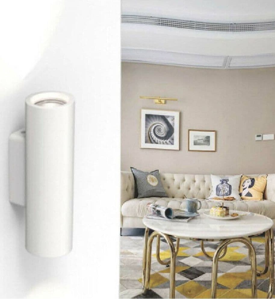 Applique-Parete-Doppia-Emissione-Up-Down-Gesso-Verniciabile-Cilindro-Gu10-Gs-e50