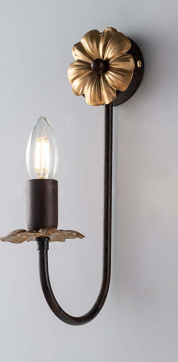 Applique-Rustico-1-Luce-Ferro-Nero-e-Ruggine-Decorazioni-Oro-serie-Kansas
