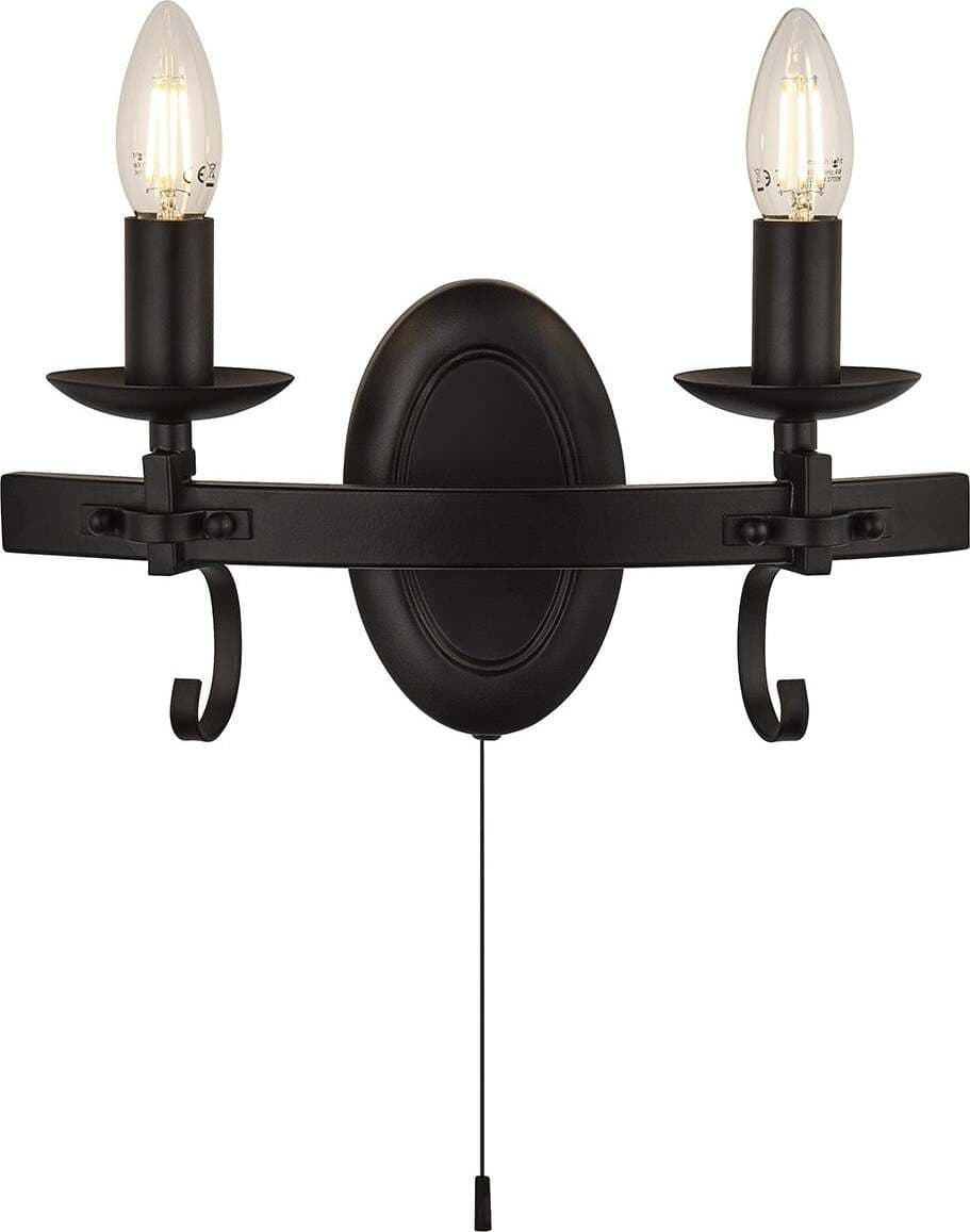 Applique-Rustico-Country-Cartwheel-Iii-Acciaio-Nero-2-Luci-E14