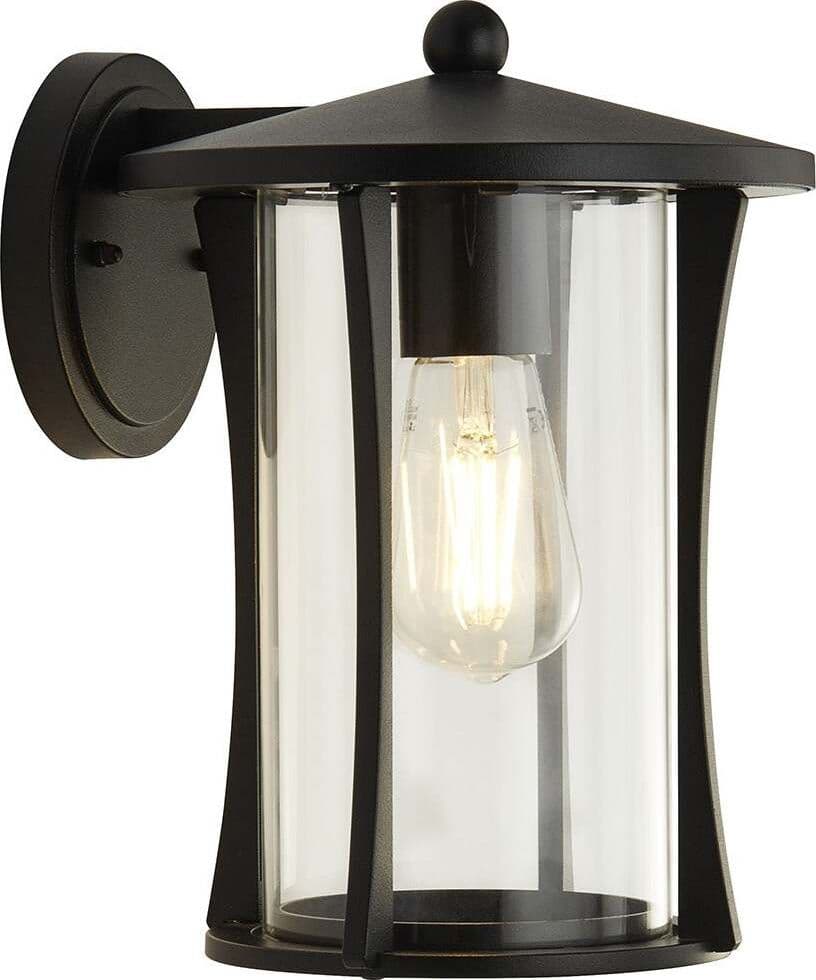 Applique-Rustico-Country-Pagoda-Alluminio-Nero-Vetro-Trasparente-1-Luce-E27