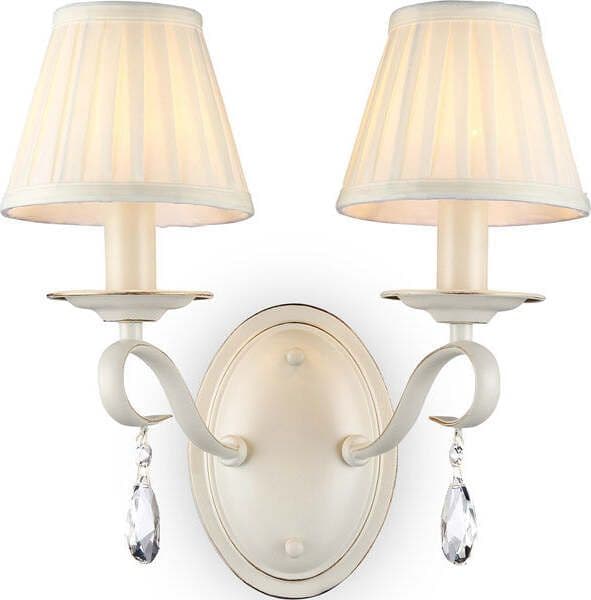 Applique-Shabby-Chicbrionia-Metallo-Beige-2-Luci-Diffusori-Vetro-Bianchi