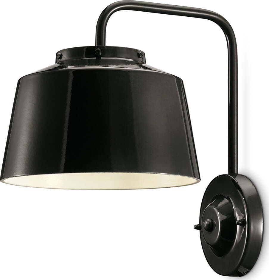 Applique-Vintage-50'S-Ferro-E-Ceramica-Smaltata-Nero-1-Luce-E27