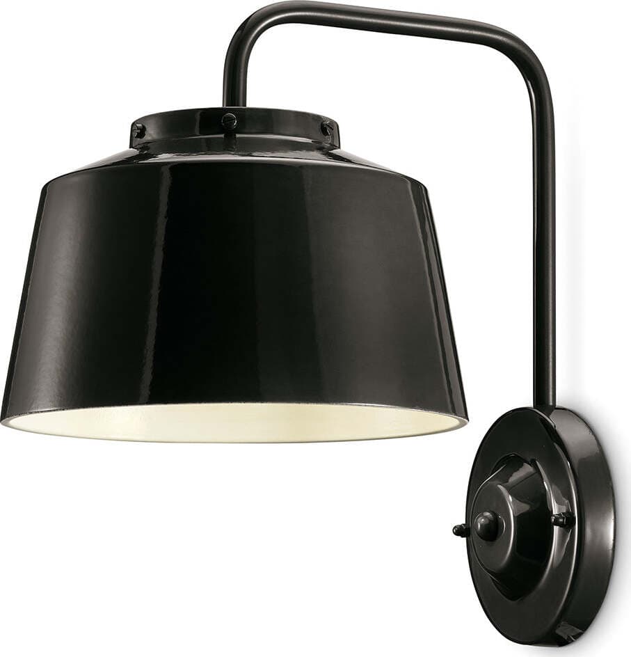 Applique-Vintage-50'S-Ferro-E-Ceramica-Smaltata-Nero-1-Luce-E27