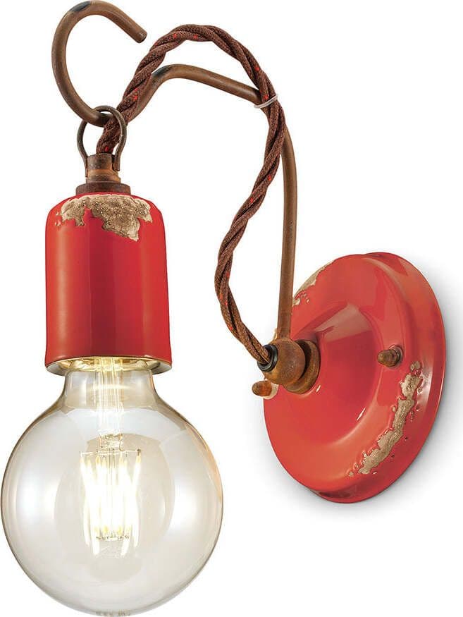 Applique-Vintage-Ceramica-Rossa-Con-Filamento-1-Luce-E27