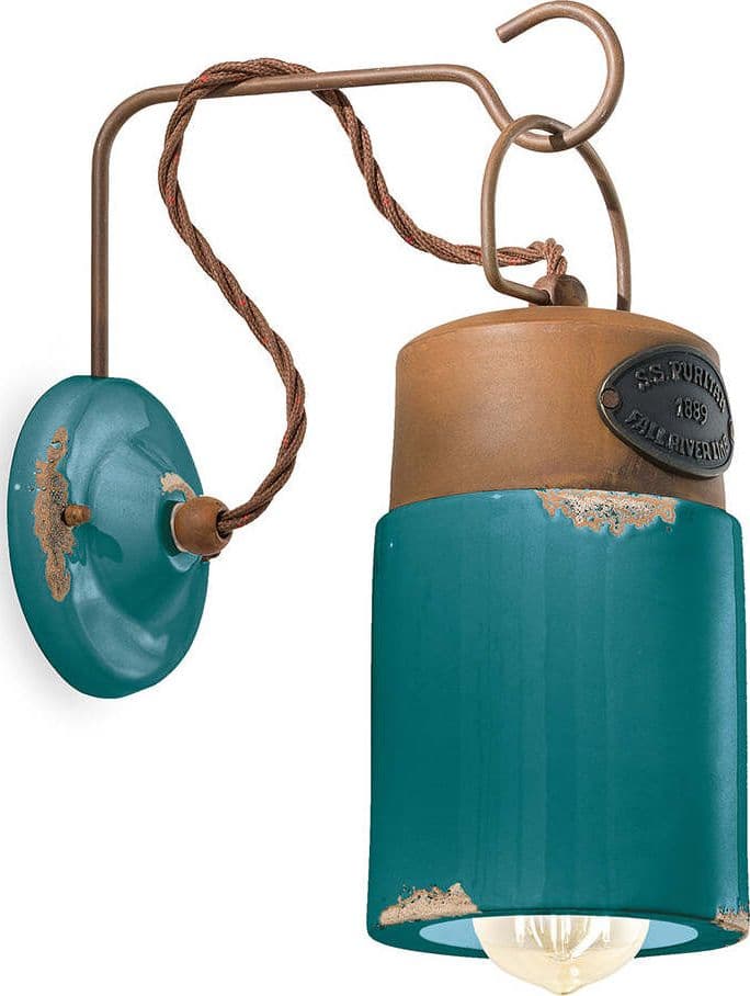 Applique-Vintage-Industrial-Cilindrica-Ferro-E-Ceramica-Verde-1-Luce-E27