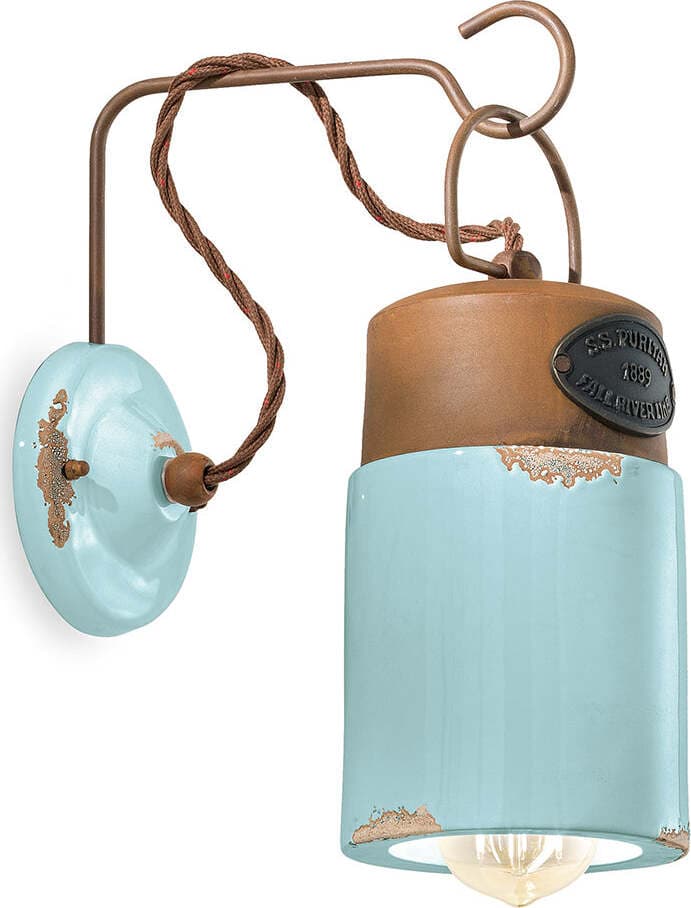Applique-Vintage-Industrial-Ferro-E-Ceramica-Azzurro-1-Luce-E27