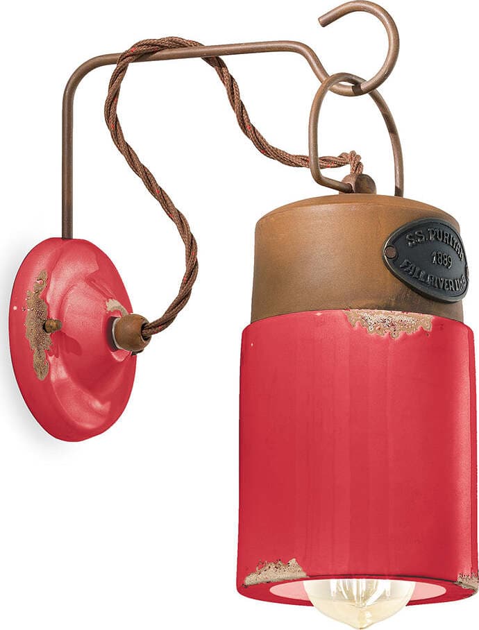Applique-Vintage-Industrial-Ferro-E-Ceramica-Rosso-1-Luce-E27