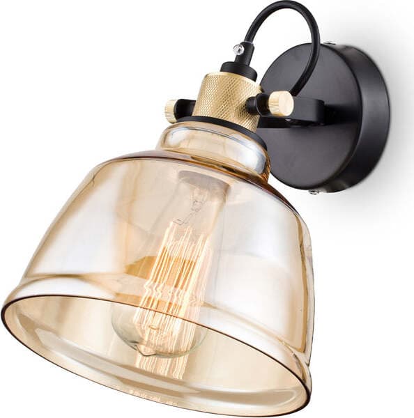 Applique-Vintage-Irving-Metallo-Nero-1-Luce-Vetro-Diffusore-Vetro-Ambra