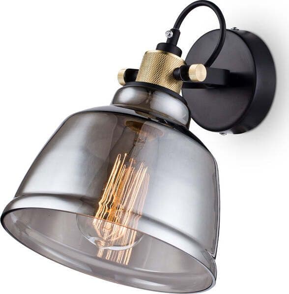 Applique-Vintage-Irving-Metallo-Nero-1-Luce-Vetro-Diffusore-Vetro-Fumè
