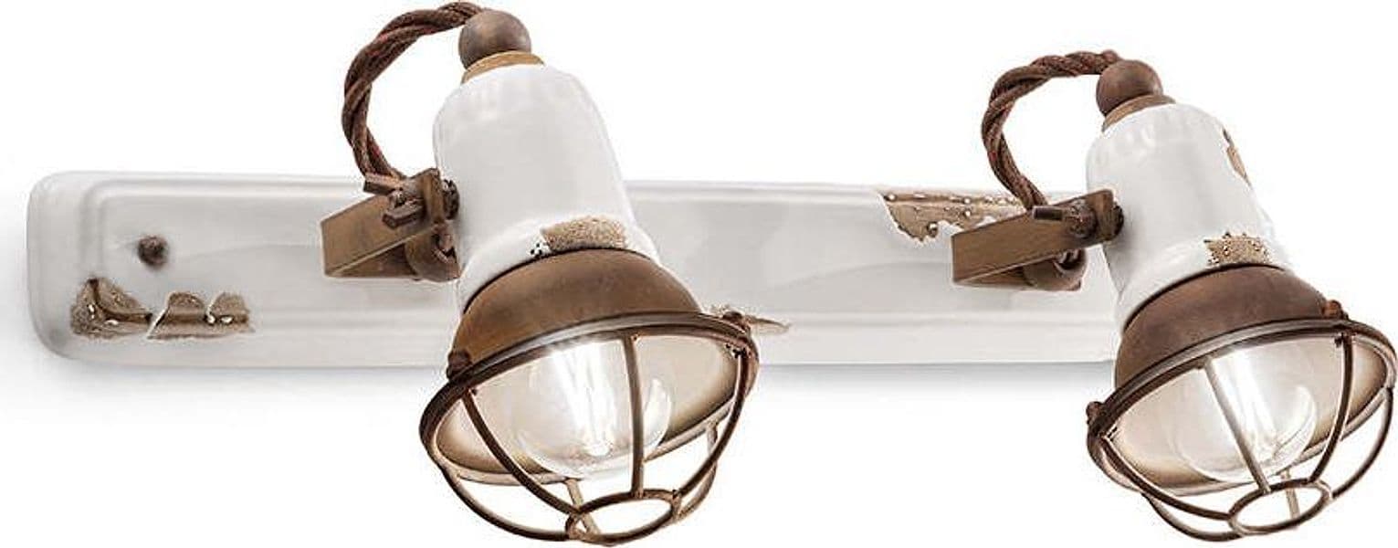 Applique-Vintage-Loft-Ferro-E-Ceramica-Con-Rete-Bianco-2-Luci-E14