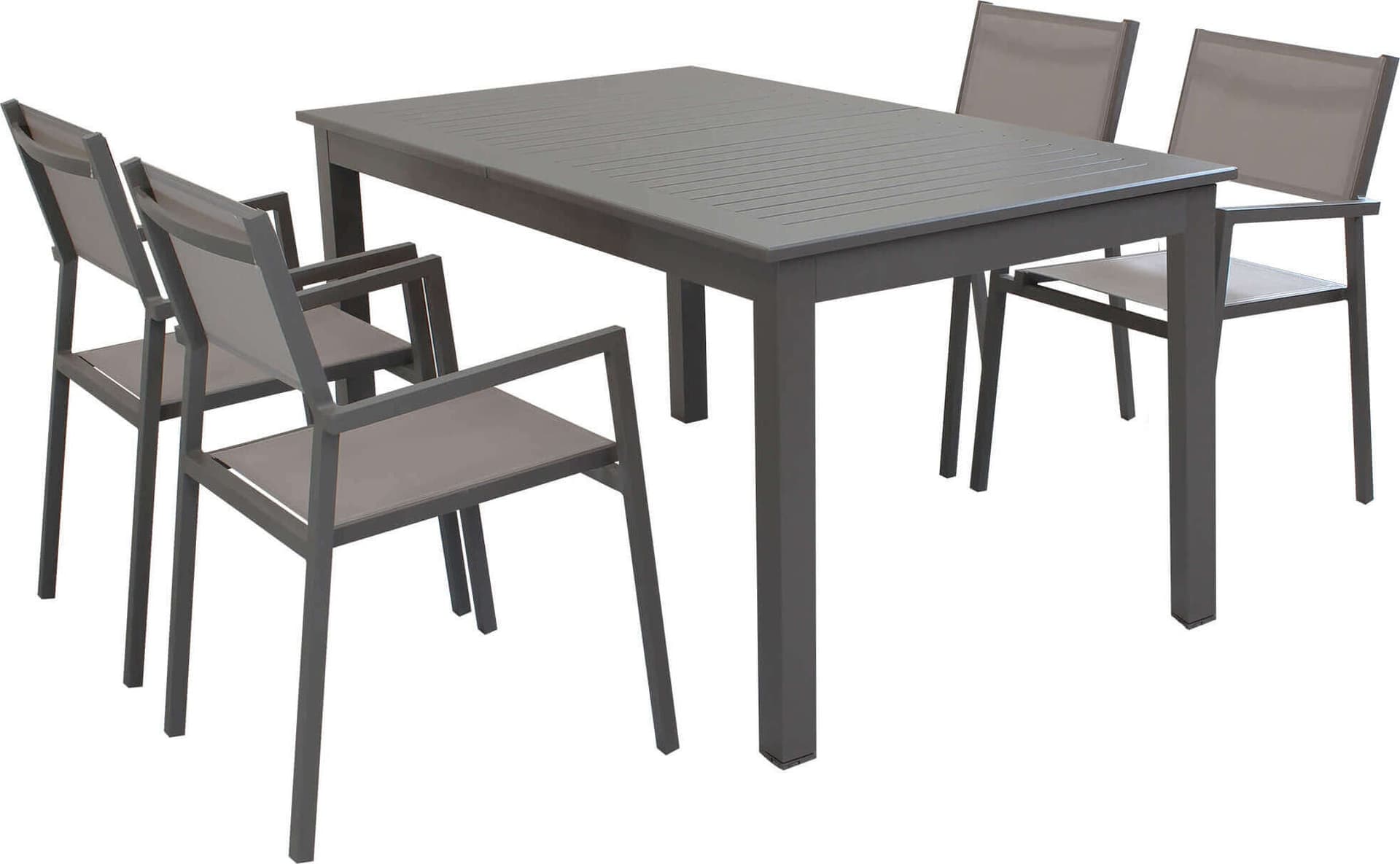 ARGENTUM---set-tavolo-da-giardino-allungabile-150/210x90-compreso-di-4-poltrone-in-alluminio-Taupe-Milani-Home