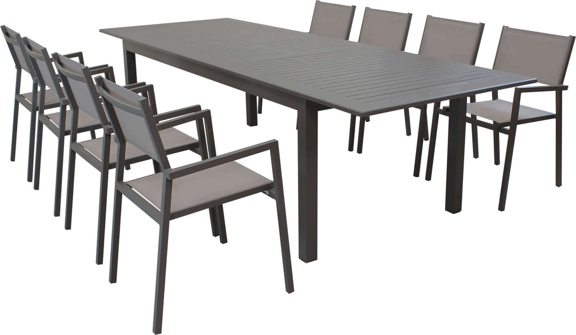 ARGENTUM---set-tavolo-da-giardino-allungabile-220/280x100-compreso-di-8-poltrone-in-alluminio-Taupe-Milani-Home