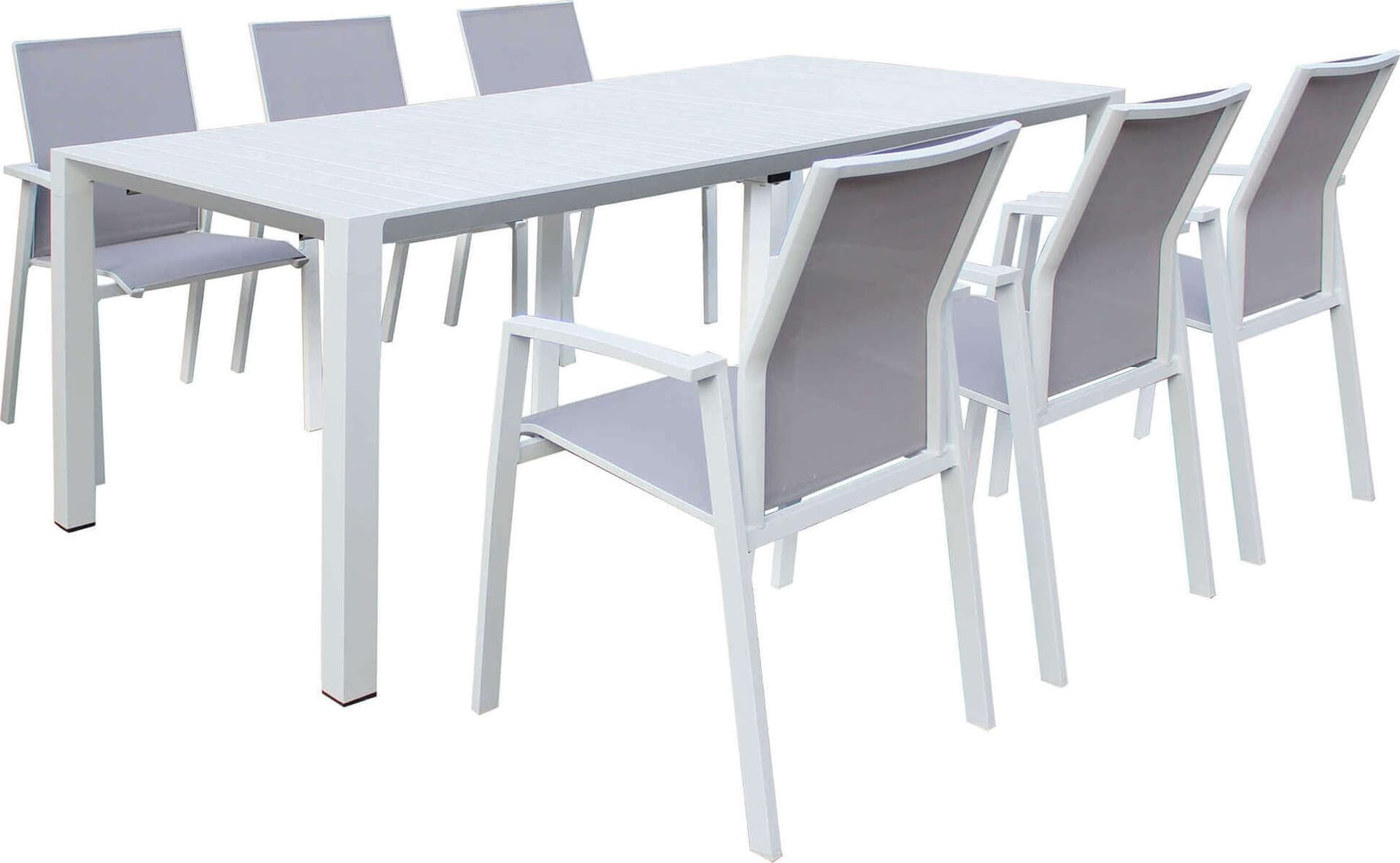 ARIZONA---set-tavolo-in-alluminio-cm-85-x-51,50/104/156/208/260-x-74-h-con-6-sedute-Bianco-Milani-Home