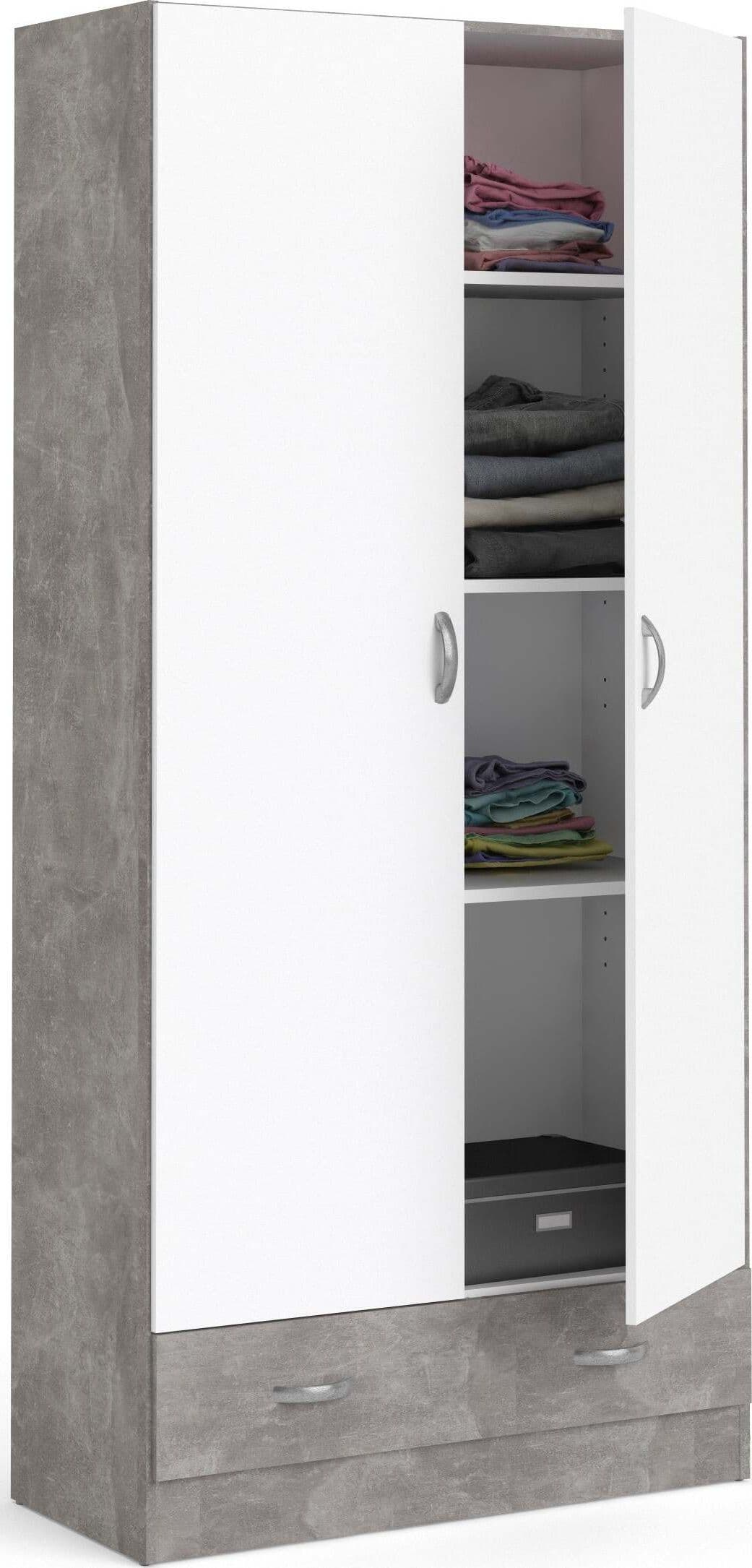 Armadio Focus 2 Ante E 1 Cassetto 79x35x170 Cm Color Cemento E Bianco Armadio per Organizzazione Interni Casa e cucina/Arredamento/Camera da letto/Armadi Ferus - Montoro, Commerciovirtuoso.it