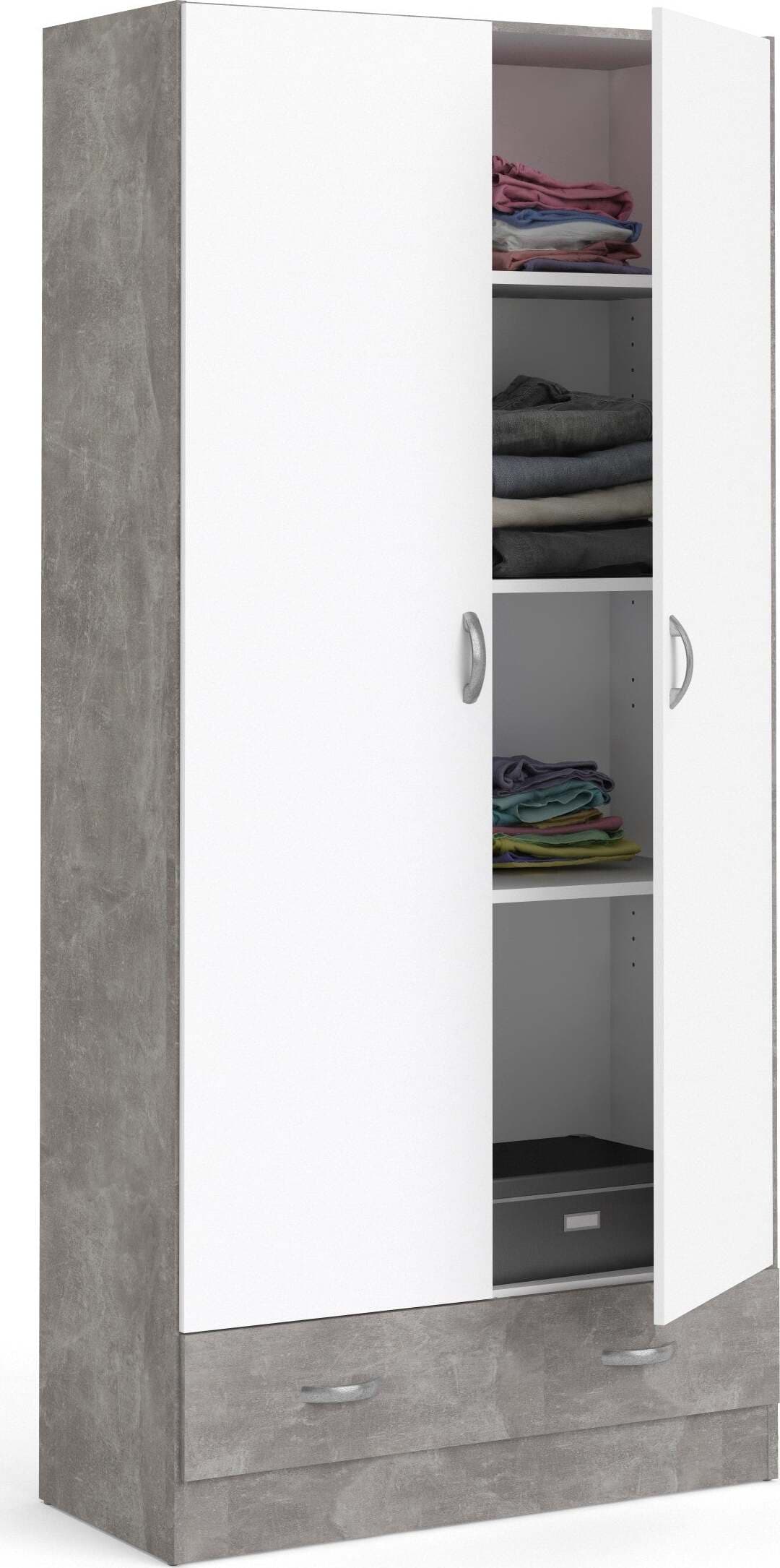 Armadio Focus 2 Ante E 1 Cassetto 79x35x170 Cm Color Cemento E Bianco Armadio per Organizzazione Interni Casa e cucina/Arredamento/Camera da letto/Armadi Ferus - Montoro, Commerciovirtuoso.it