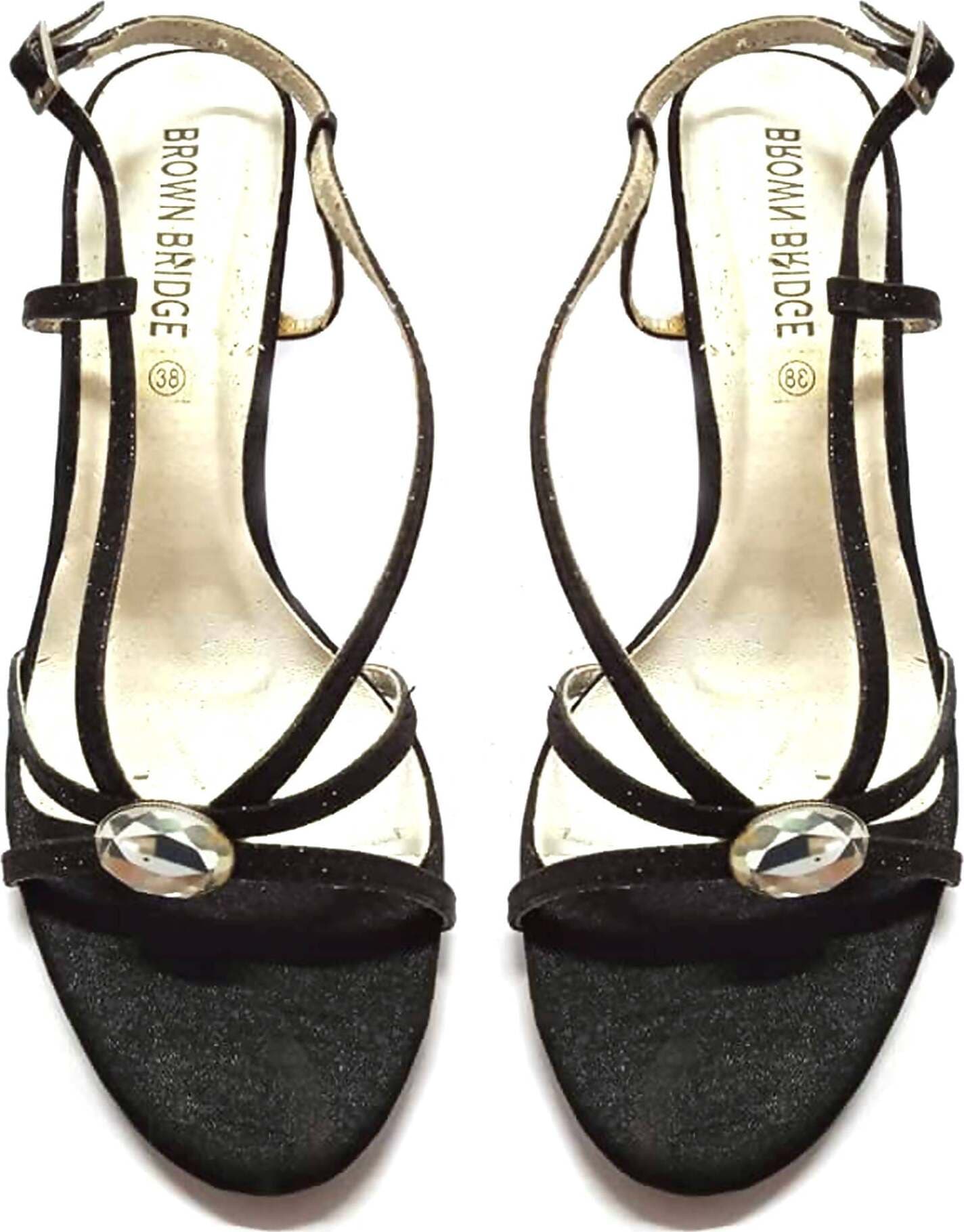 Sandali Donna Neri Tacco Sandalo Gioiello con Pietra Brown Bridge Nero Suola Oro Chiaro zoccoletta donna L'Orchidea - Siderno, Commerciovirtuoso.it
