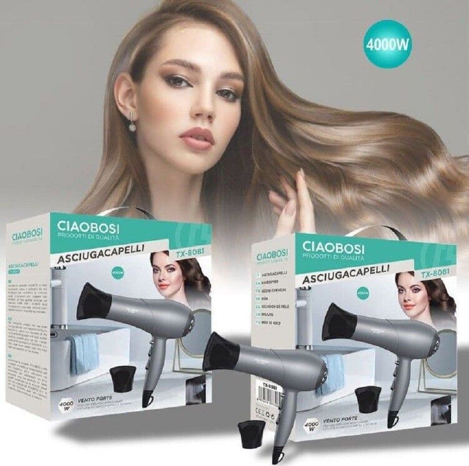 Asciugacapelli Phon Fono Professionale 4000 Watt 2 Velocita' Beccuccio Tx-8081 Bellezza/Cura dei capelli/Strumenti per lo styling/Asciugacapelli e accessori/Asciugacapelli Trade Shop italia - Napoli, Commerciovirtuoso.it