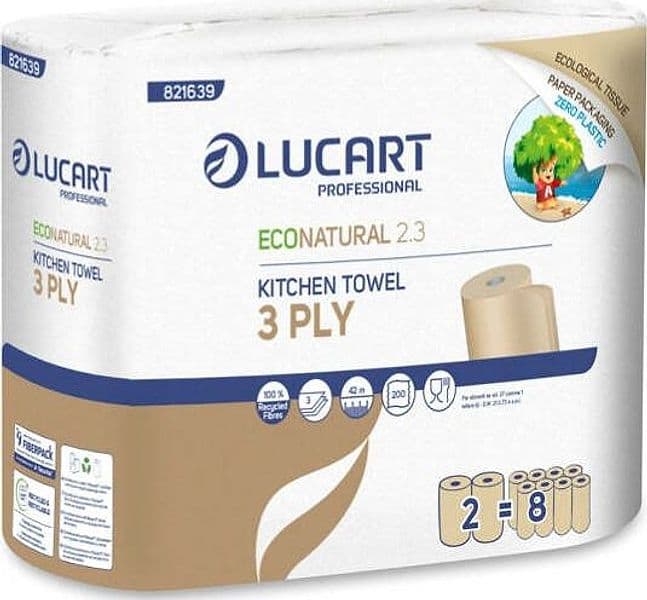 Asciugatutto EcoNatural 2.3 Plastic Free - 200 strappi - Lucart - pacco 2 rotoli Commercio Industria e Scienza/Forniture sanitarie e igieniche/Prodotti di carta/Asciugamani di carta Eurocartuccia - Pavullo, Commerciovirtuoso.it