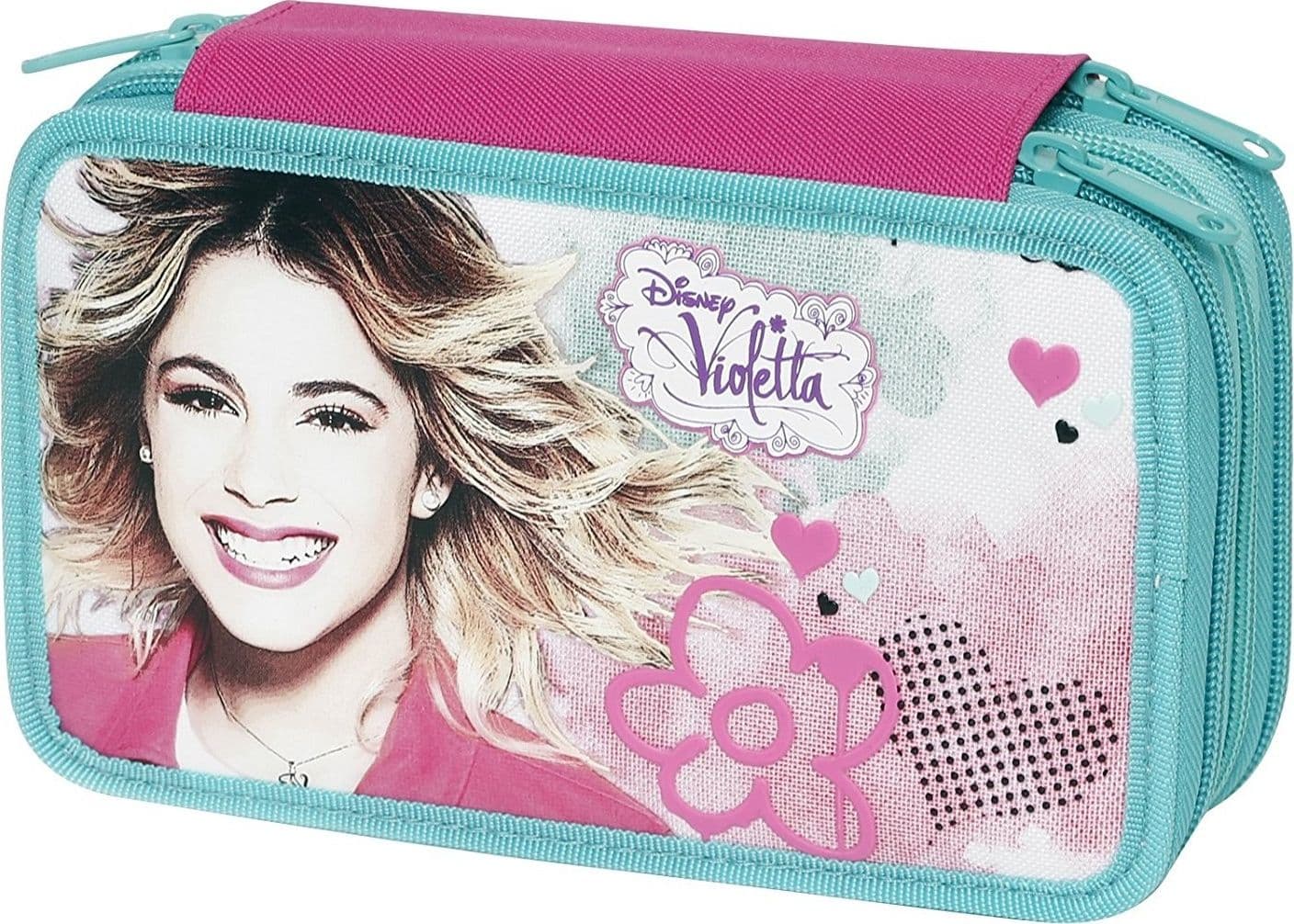 Astuccio-A-3-Zip-Disney-Violetta-In-Tessuto-Completo-Di-Pastelli-E-Pennarelli
