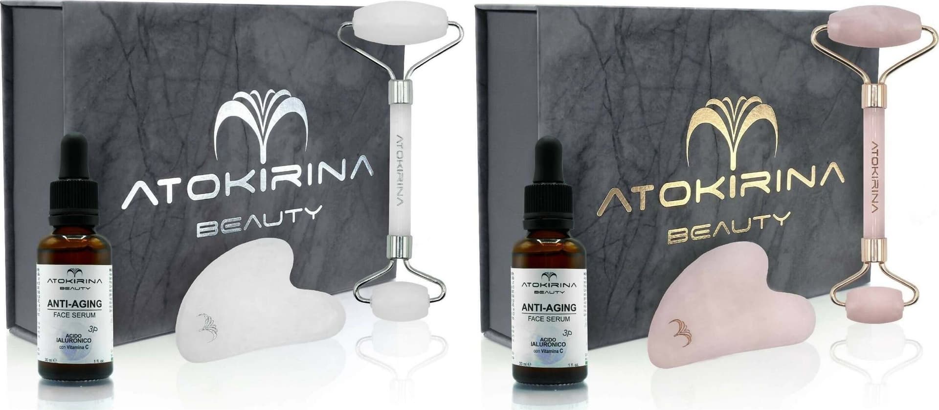 Atokirina Skincare Box Siero Viso Anti Età 30ml Acido Ialuronico 3p Puro Vit C-E Roller Guasha Pietre Naturali 100% Massaggio Rimodellante Antirughe Made in Italy Atokirina Beauty in Dispositivi antirughe e anti-invecchiamento Cattac Shop - Roncadelle, commercioVirtuoso.it