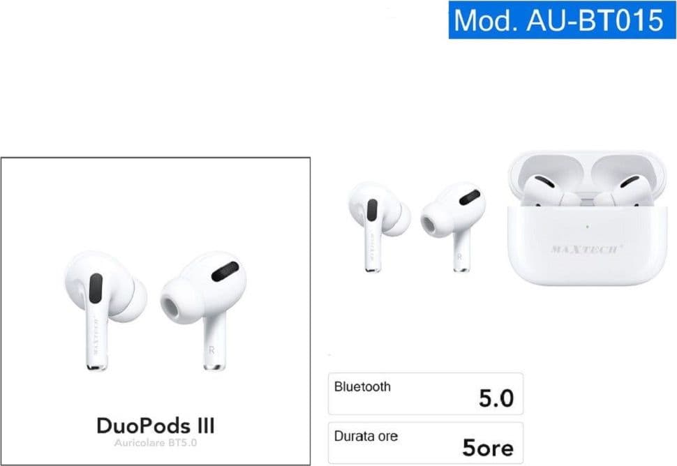 Auricolari Bluetooth Cuffie Duo Pods Iii Bt5.0 Senza Fili Smartphone Au-bt015 Elettronica/Cuffie auricolari e accessori/Cuffie/Cuffie In-Ear Trade Shop italia - Napoli, Commerciovirtuoso.it