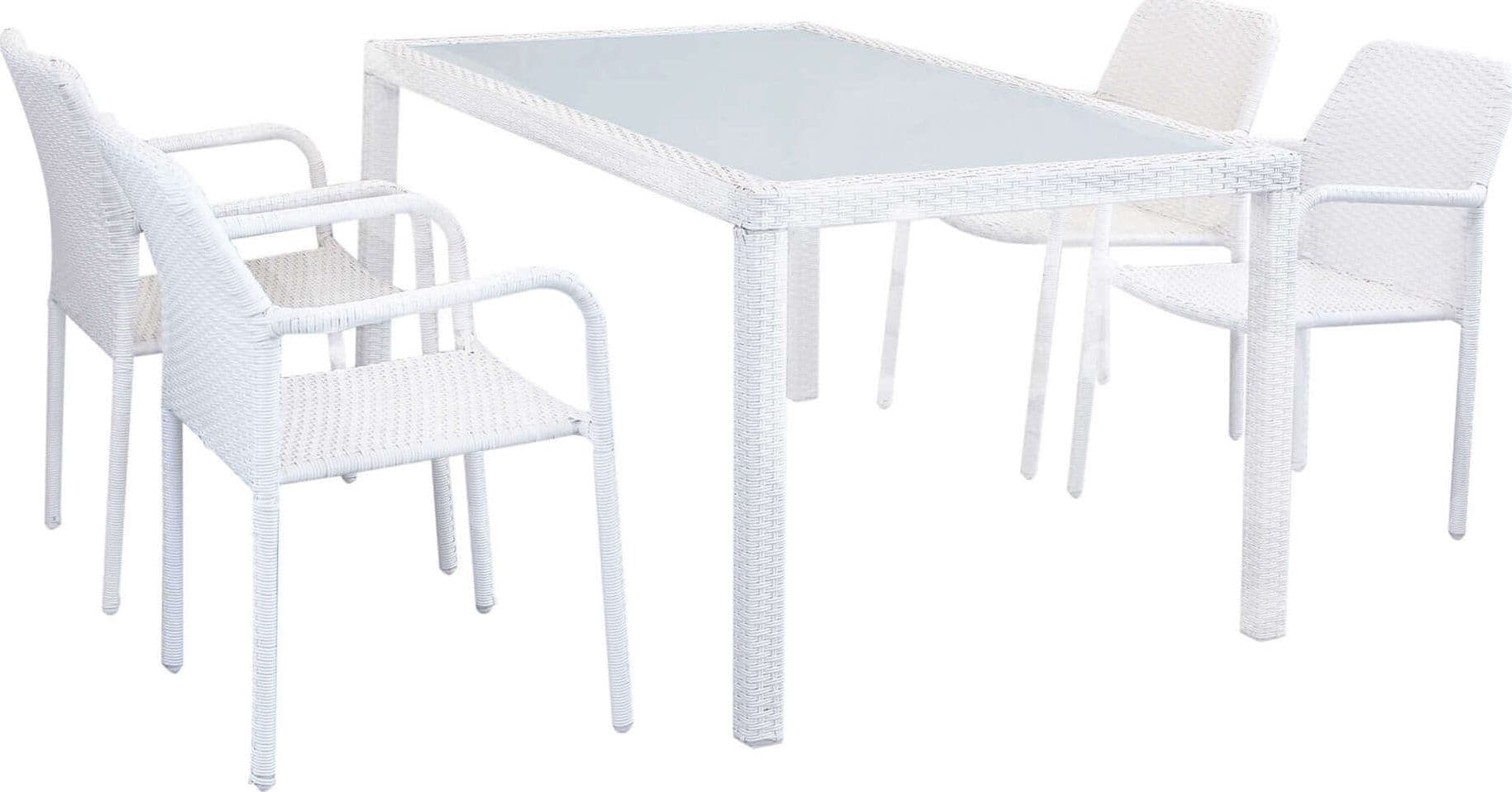 AXONA---set-tavolo-da-giardino-con-piano-in-vetro-150x90-compreso-di-4-poltrone-intreccio-in-rattan-sintetico-Bianco-Milani-Home