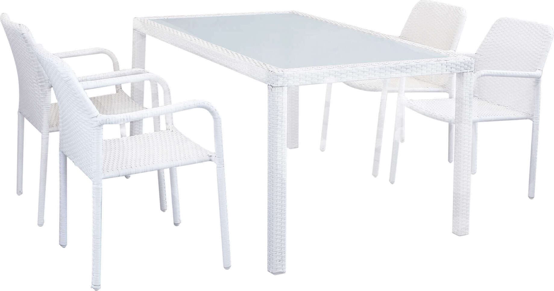 AXONA---set-tavolo-da-giardino-con-piano-in-vetro-150x90-compreso-di-4-poltrone-intreccio-in-rattan-sintetico-Bianco-Milani-Home