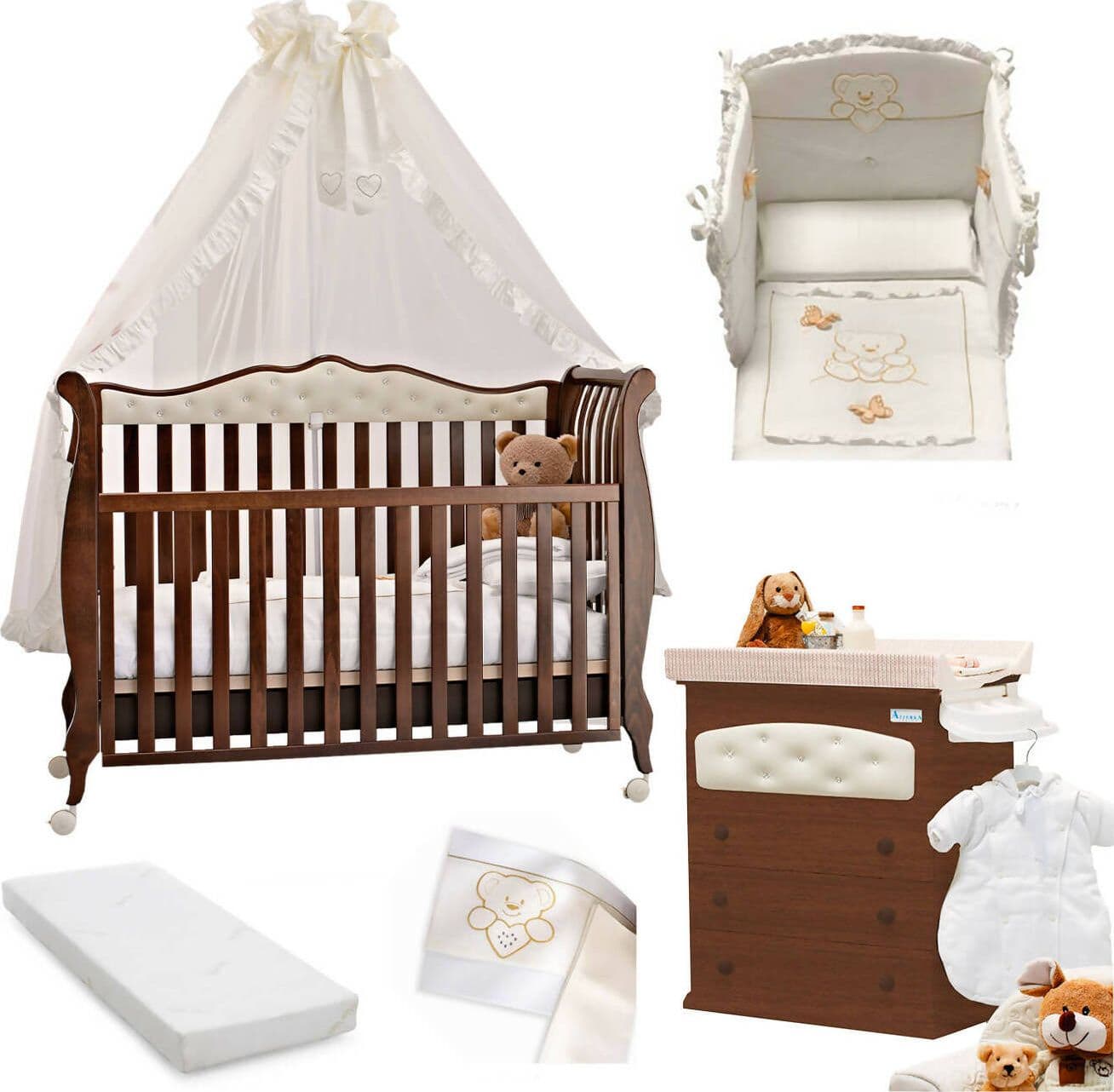 Azzurra Design Trionfo Diamonds Lettino Neonati + Fasciatoio Bagnetto Vaschetta Anatomica + Completo Lettino Piumone + Lenzuolo + Velo Con Asta + Materasso Casa e cucina/Arredamento/Cameretta bambini/Lettini per neonati e bambini/Lettini con sbarre Mondo Bimbo - Bagnara Calabra, Commerciovirtuoso.it