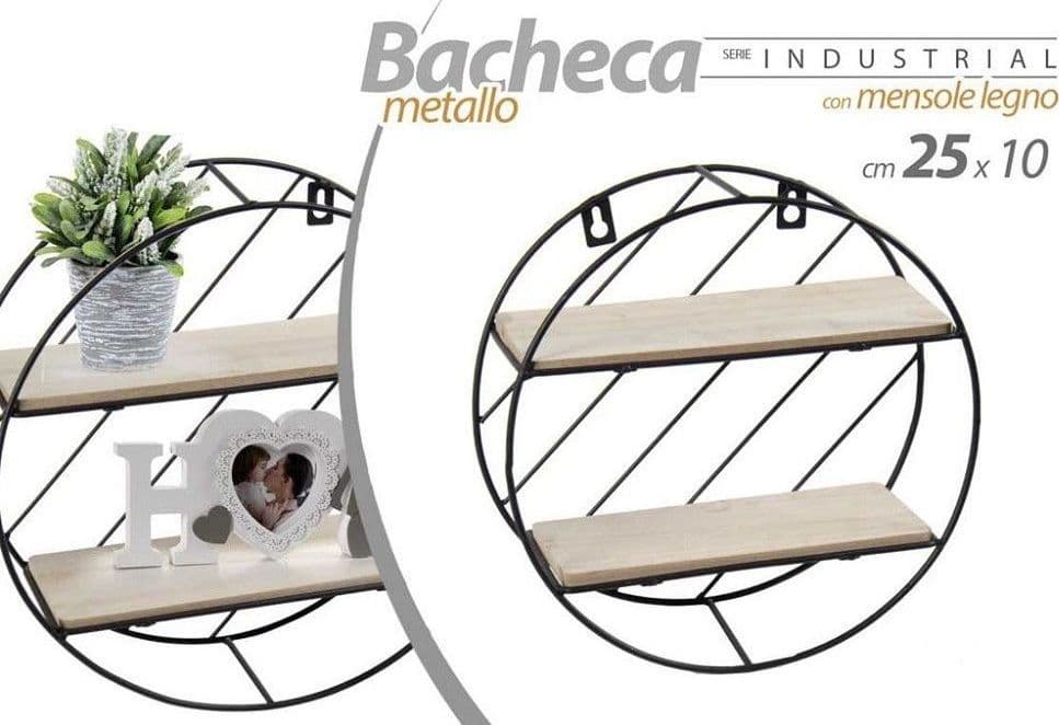 Bacheca In Metallo Rotonda Da Parete Con Mensole In Legno 25 X 10 Cm Nero 832161 Casa e cucina/Organizzazione interni/Porta oggetti cassetti e scaffali/Mensole da muro Trade Shop italia - Napoli, Commerciovirtuoso.it