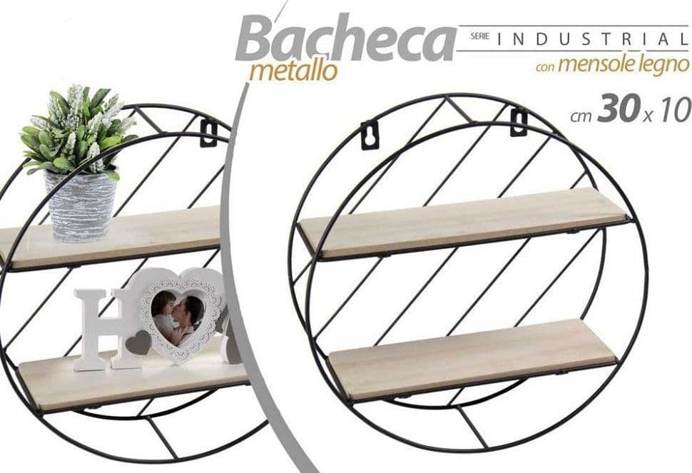Bacheca In Metallo Tonda Parete Porta Oggetti Mensole Legno 30x10cm Nero 832154 Casa e cucina/Organizzazione interni/Porta oggetti cassetti e scaffali/Mensole da muro Trade Shop italia - Napoli, Commerciovirtuoso.it
