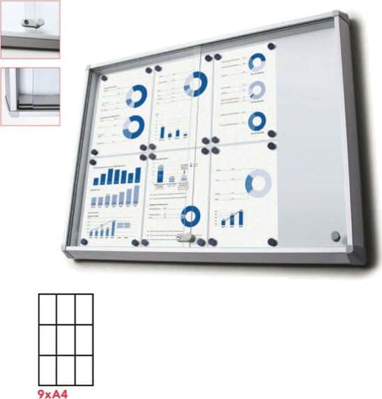 Bacheca per interni - magnetica - 9 fogli A4 - ante scorrevoli - Studio T Cancelleria e prodotti per ufficio/Archivio ufficio e accessori per scrivania/Lavagne e bacheche/Bacheche multifunzione Eurocartuccia - Pavullo, Commerciovirtuoso.it