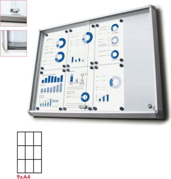 Bacheca per interni - magnetica - 9 fogli A4 - ante scorrevoli - Studio T Cancelleria e prodotti per ufficio/Archivio ufficio e accessori per scrivania/Lavagne e bacheche/Bacheche multifunzione Eurocartuccia - Pavullo, Commerciovirtuoso.it